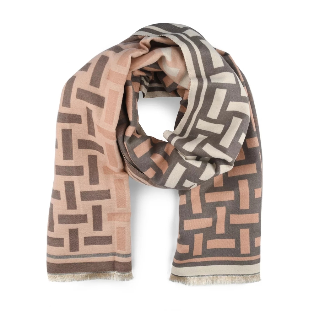 Geometric Patterned Scarf in Pink and Gray